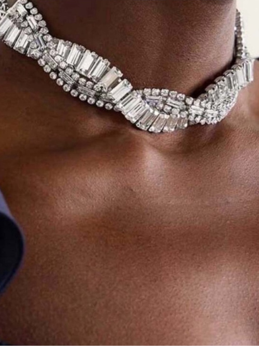 Crystal-Embellished Silver Choker Necklace - Elegant Women’s Jewelry
